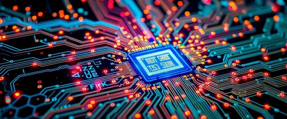 Glowing circuit board with holographic projections,  board,  connection