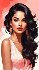 Portrait of a woman with long, dark wavy hair