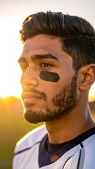 Portrait of a young man with eye black in the golden hour