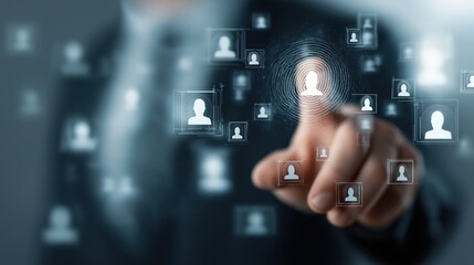Security Expert Grasping Global Industry Icons, Faceless Professional in Digital Authentication, Enterprise Protection Mastery, with Placeholder Space
