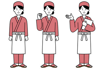 和食屋の女性店員　全身ポーズセット