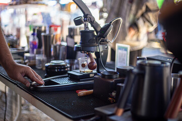 Sustainable Coffee in the Local Market: Human and Nature Power Transparent Coffee Cups Reflect Responsible Consumption Culture Green Baristas: One Drink Reduces Your Carbon Footprint