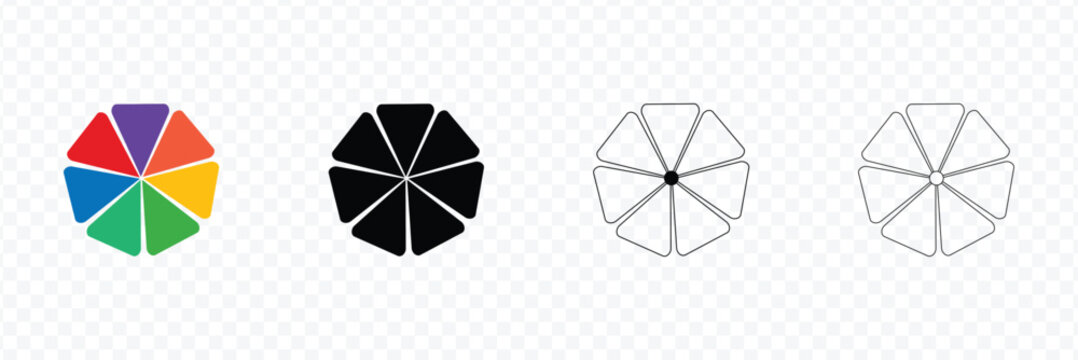 flower diagram with 6 petals. flower with six leaves flat shape icon. infographic circle diagram. pie chart. round wheel chart. vector illustration isolated on white background .EPS 10 .