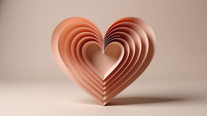 Layered paper heart sculpture on beige background