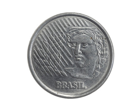 Brazil fifty centavos coin on a white isolated background
