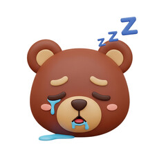 Cute crying sleepy bear emoji with a peaceful expression and blue tear drop, perfect for children’s illustrations, stickers, and emotional character designs, isolated on a transparent background, png,