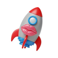 Playful cartoon rocket toy with bright colors and whimsical design elements, ideal for children’s imaginative play and space-themed decoration, isolated on a transparent background, png, cutout.