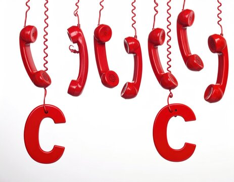 Red phones hang w/ letter C charms, white background