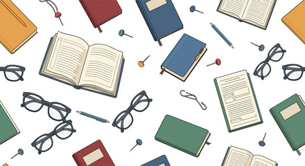 Study essentials create a vibrant pattern, perfect for back to school promotions, educational websites, or student blogs with bright & colorful stationery