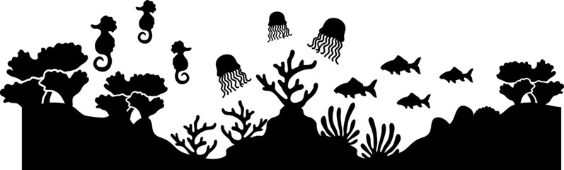 Aquascape Scenery, Underwater Scene Silhouette, Aquarium Fish