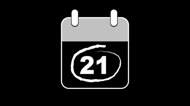 Very Important Celebrating Date 21 oncalender with bold red colors circle mark. Highlighting date number 21 on a calendar. emphasizing an important reminder or scheduled event. Signing a day icon.