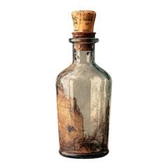 Antique glass bottle with cork stopper isolated on transparent background