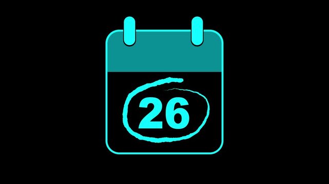 Very Important Celebrating Date 26 oncalender with bold red colors circle mark. Highlighting date number 26 on a calendar. emphasizing an important reminder or scheduled event. Signing a day icon.