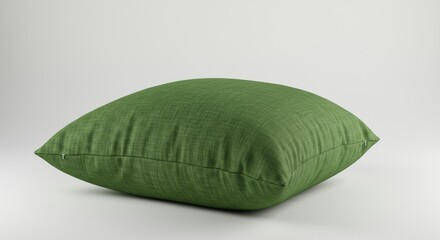 A textured green throw pillow sits isolated on a clean white background