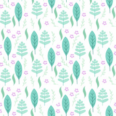 A seamless pastel pattern featuring leaves, soft sprigs, and tiny blooms. Ideal for textiles, wallpaper, and crafts