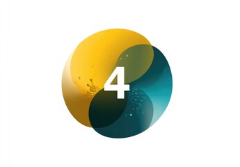 Abstract design with number four overlaid on colorful blended shapes