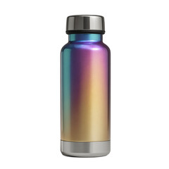 Iridescent reusable water bottle isolated on transparent background