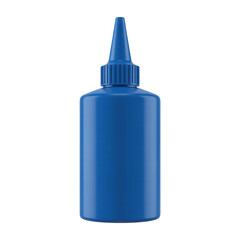 A bright blue plastic squeeze bottle with a pointed applicator tip isolated on transparent background