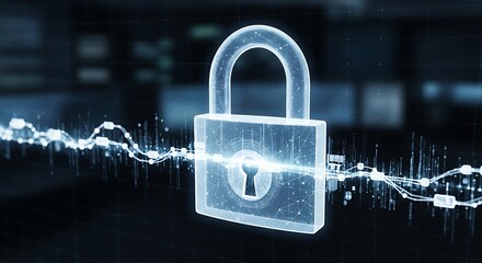 Secure digital padlock with glowing data streams representing cybersecurity and data protection
