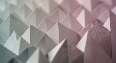 Textured, folded paper creates a visually intricate, geometric pattern with soft gradients