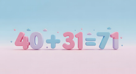 Pastel Math Equation: 40 31 71 in 3D Render.