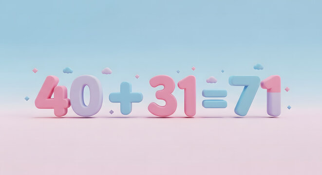 Pastel Math Equation: 40  31  71 in 3D Render.