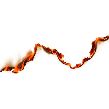 Burning Paper Edge with Flames and Smoke Isolated on White