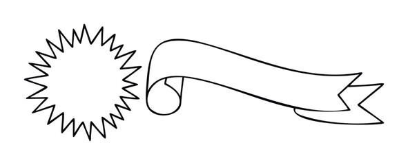 Burst shape and ribbon graphic for marketing announcements or award badges, versatile for promotions and celebrations, simple outline for customization and adding text.