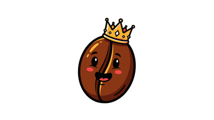 Cheerful coffee bean character with golden crown illustration