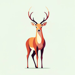 A stylized illustration of a deer standing upright, facing the viewer with large antlers.