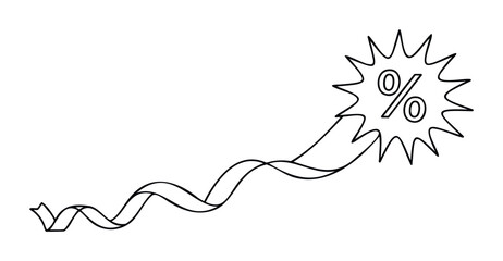 Bursting star with percent sign and flowing ribbon for promotional sale announcements and special offer graphics