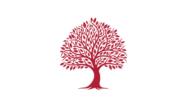 Stylized red tree illustration, dense foliage, life, growth.