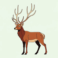 Illustration of a majestic brown deer with large antlers standing against a light background.