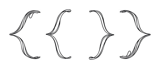 Decorative curly brace symbols in a delicate outline style, ideal for adding flourish to text or graphic compositions and enhancing digital communication.