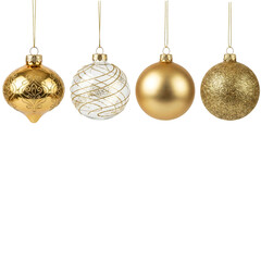 Set of Six Colorful Hanging Christmas Baubles Isolated on White