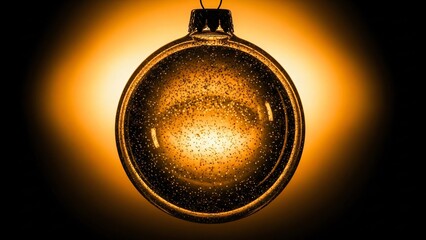 Glowing Golden Christmas Ornament with Glitter on Warm Orange Background