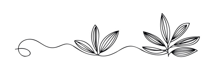 Fototapeta premium Delicate organic leaf stems drawn with a single continuous line forming flowing shapes for natural branding and cosmetic applications.