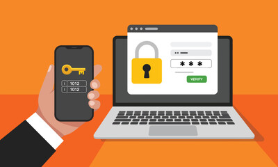 Two-Step Authentication Vector With Laptop And Smartphone Showing Verification Code For Secure Login And Online Account Protection
