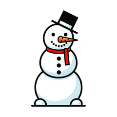 Cartoon snowman with a black hat and a red scarf, isolated on a white background.