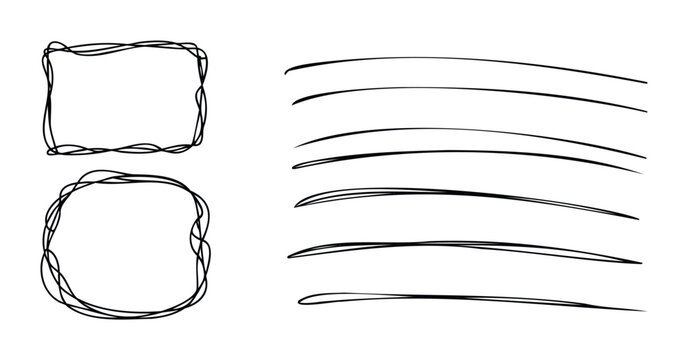 Hand drawn abstract frames and curved lines for graphic projects, conveying a sketchy and organic feel for unique visual compositions and decorative accents.