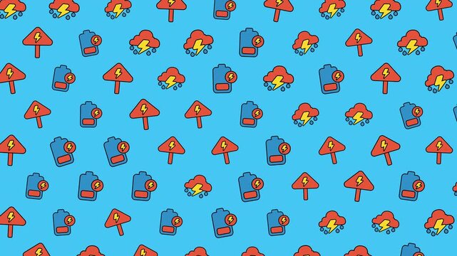 Cute Pixel Art Mushrooms and Mittens Pattern on Blue Background.