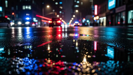 Fototapeta premium Rainy night city street reflections