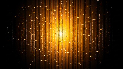 Glowing Amber String Lights Hanging in Vertical Rows on Dark Background