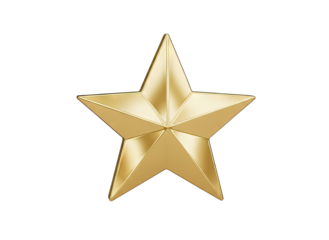 Golden Five Pointed Star Icon With Faceted Geometry And Refracted Light Effects Isolated On Black Background
