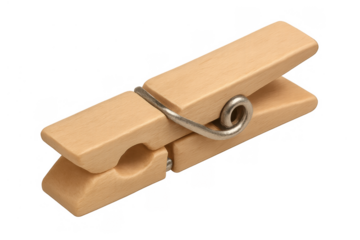 Wooden clothespin with metal spring mechanism, perfect for holding laundry or craft projects, on transparent background