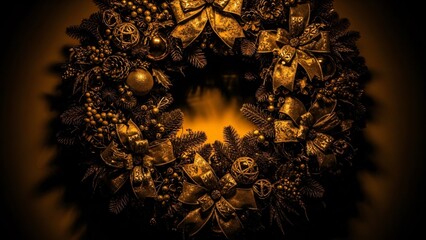 Luxurious Golden Christmas Wreath with Pine Cones and Ornaments