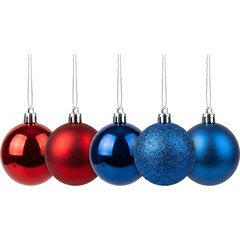 Assorted Colorful Hanging Christmas Baubles Isolated on White