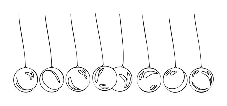 Newtons cradle pendulum balls creating motion and energy transfer concept graphic for physics and science topics suitable for presentations and educational materials.