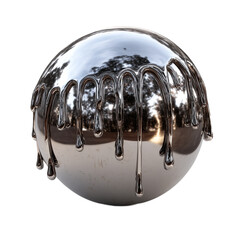 Chrome sphere with dripping liquid isolated on transparent background