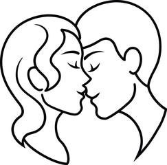 A tender moment between a man and a woman about to share a kiss with their foreheads touching and eyes closed isolated on white background.